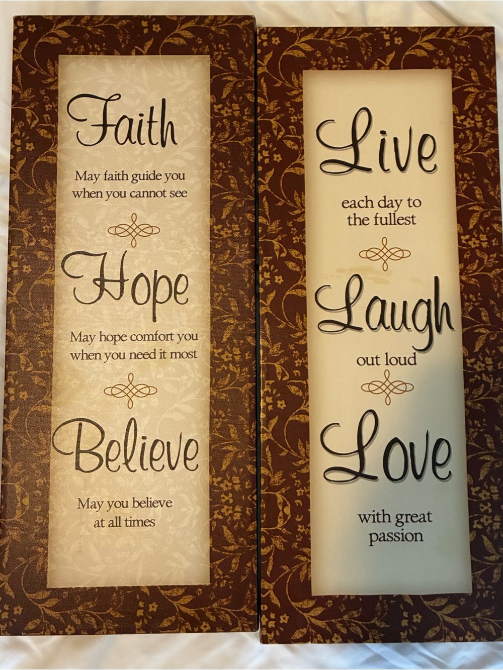 Faith Hope Believe / Live Laugh Love Wall Art - Brown Floral Frames